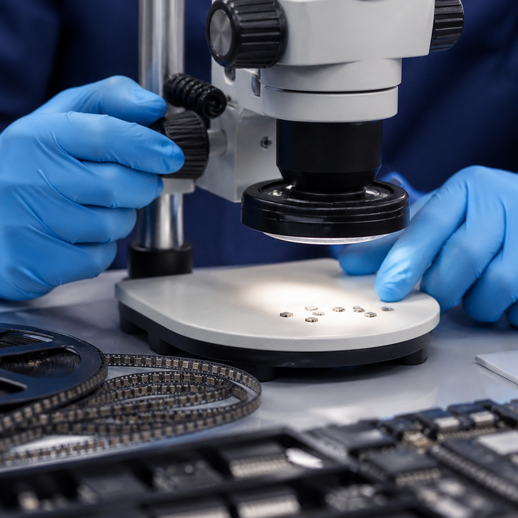 Incoming QC inspection under microscope